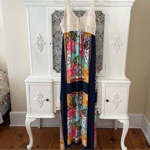 Floral Maxi Dress with Crochet Top